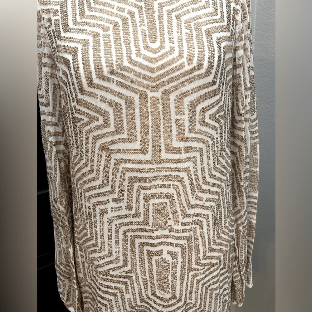 Badgley Mischka Gold Sequin Maze Shift Dress Cocktail Night Out Event Size XS - Picture 7 of 14